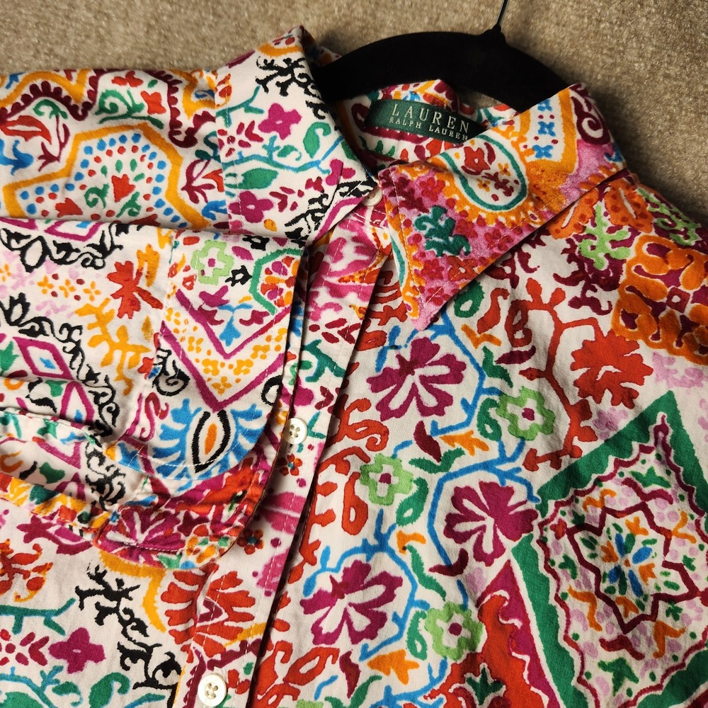 Lauren Ralph Lauren Womens Medium Cotton Paisley Boho Button Up Shirt Multi
